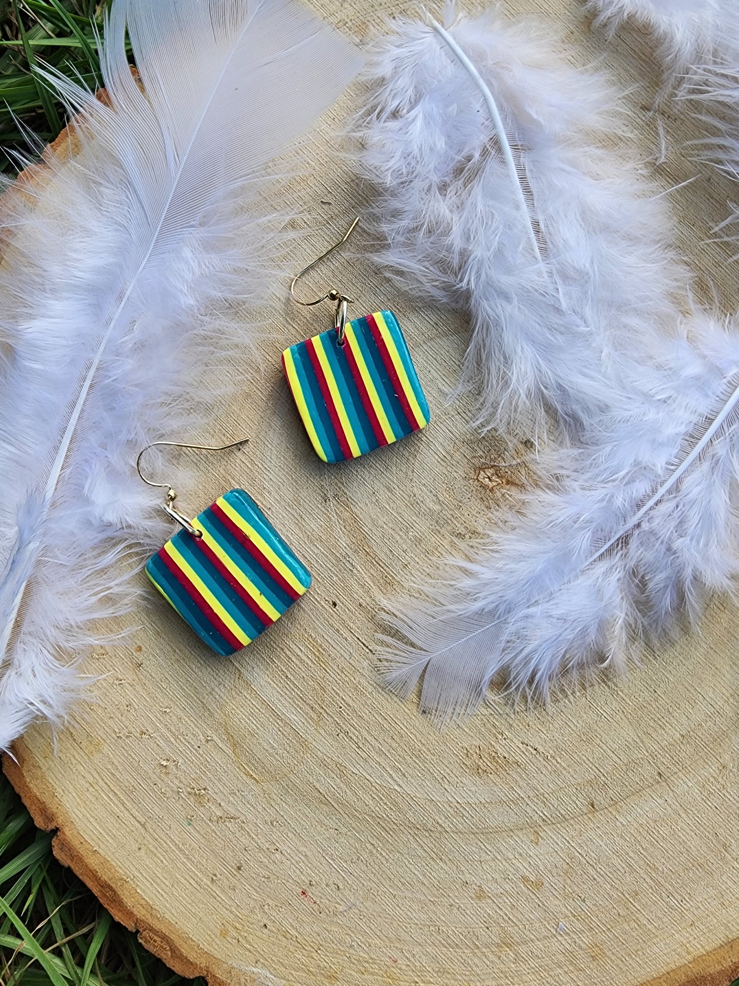 Square Striped Clay Earrings
