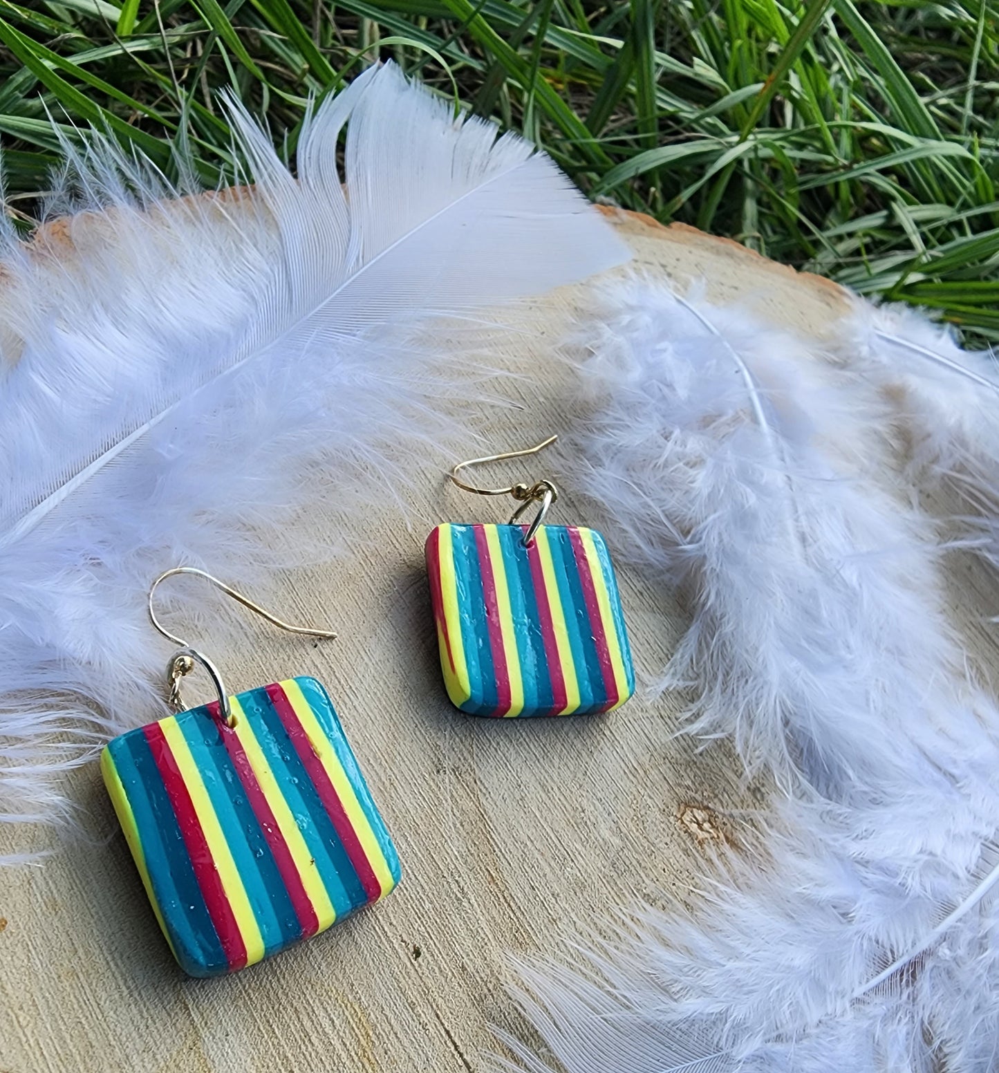 Square Striped Clay Earrings